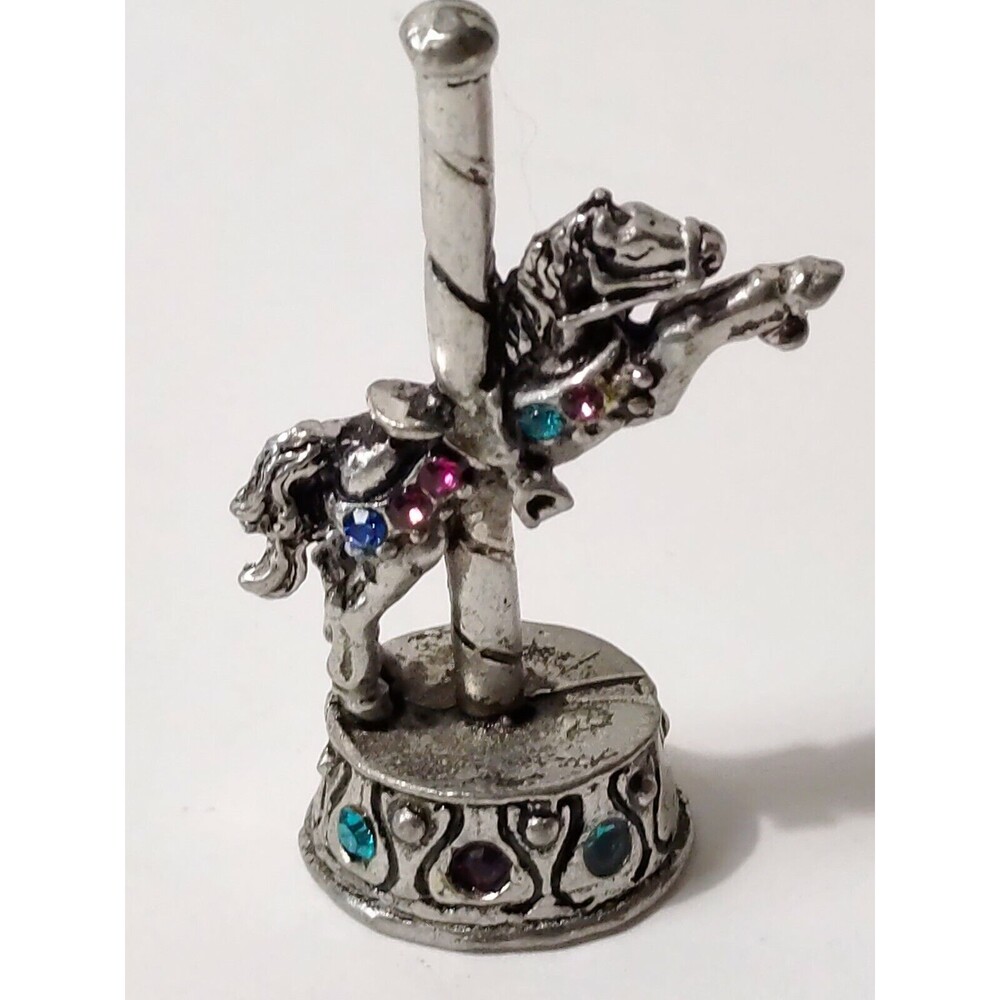 CCI Pewter Carousel 6072 Horse Pink Blue Agua Crystals Miniature
